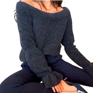 Something Navy Sweater Maisie Wool Blend Off The Shoulder Puff Sleeve Size XS